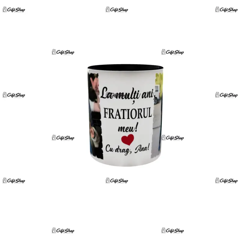 La multi ani fratiorul meu, cana din ceramica, 330ml, personalizata cu 2 poze si text model 3369